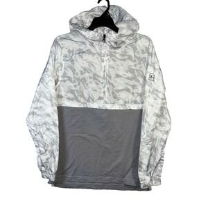 Under Armour Women's LARGE Gray Camo Windbreaker Anorak Jacket Loose Fit Hooded